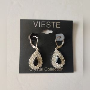 Viestie Jewelry Crystal Collection Rhinestone Earrings and Necklace Black Stone